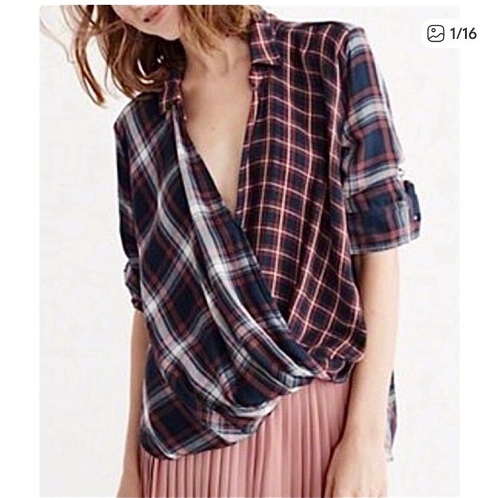 Abercrombie & Fitch Womens Small Plaid Wrap Shirt Top Red Navy White Comfy‎